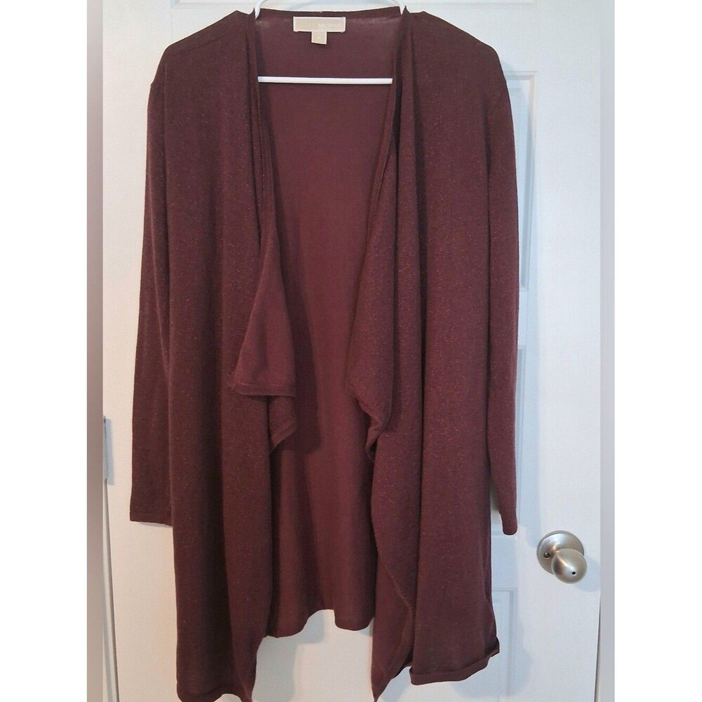 Michael Kors Open-Front Maroon Cardigan Sweater M Cotton Blend